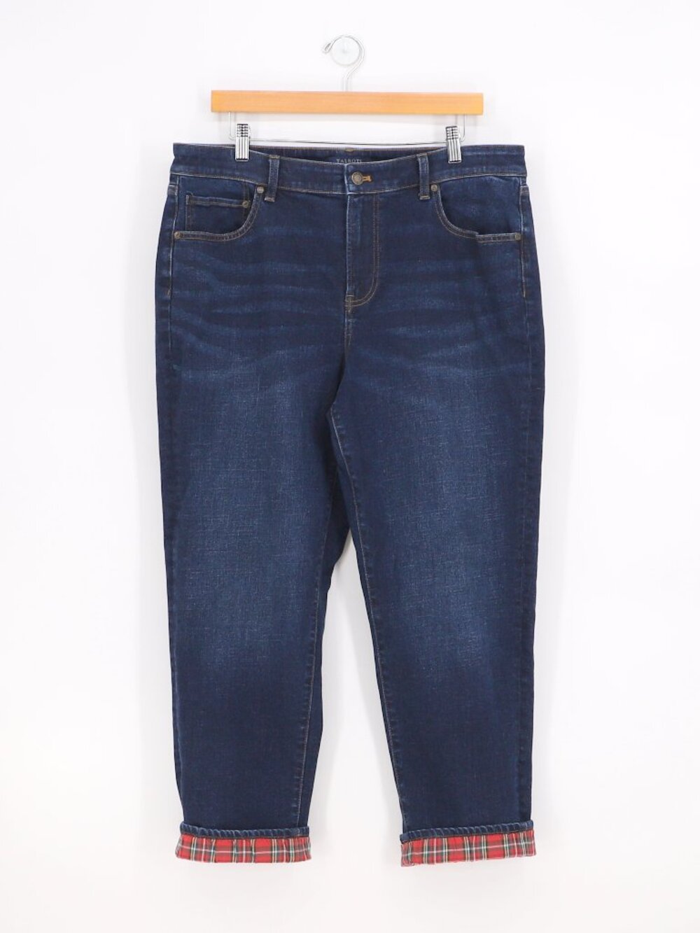 TALBOTS Tartan Trim Everyday Relaxed Jeans - Glacier Wash Det Size 14 - Picture 2 of 8